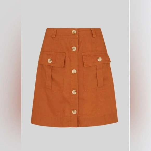 Whistles Women Linen Pocket Button Front Cargo A-Line Skirt Orange Size 8 NWOT - Picture 1 of 12